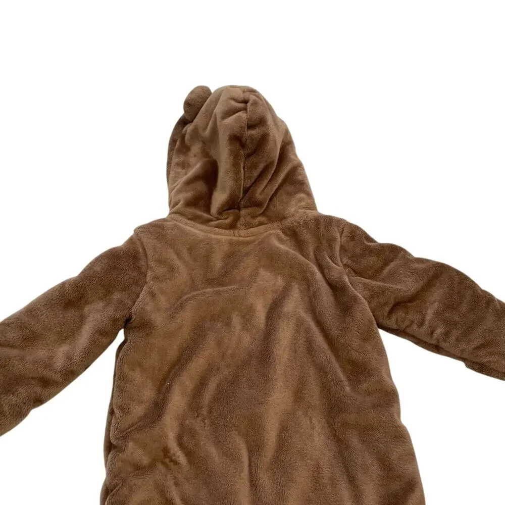 Unisex Brown Bear Fleece Outerwear, Bunting, One-Piece, Hooded Romper 6-9 Mos.